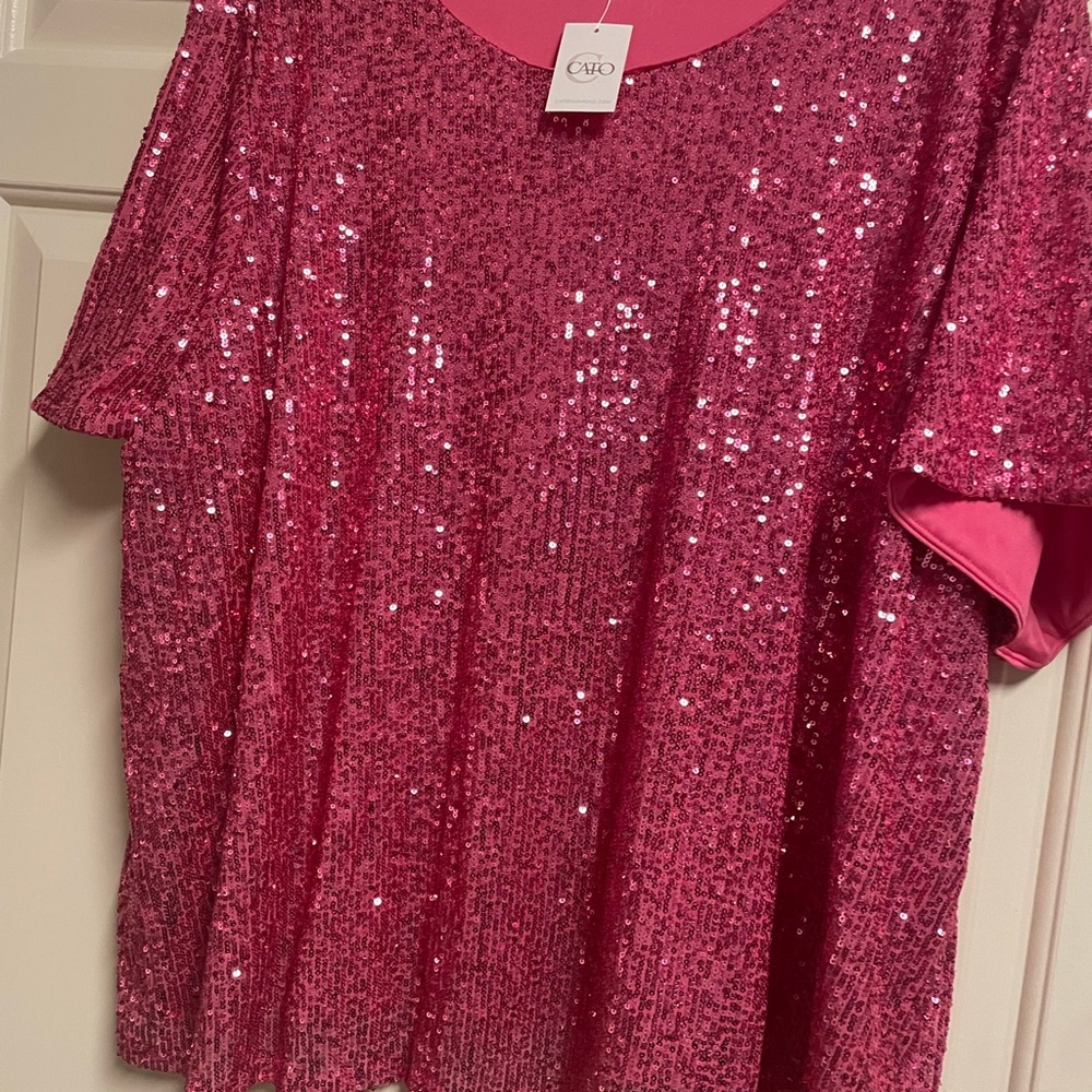 Cato Pink Sequin Short Sleeve Top